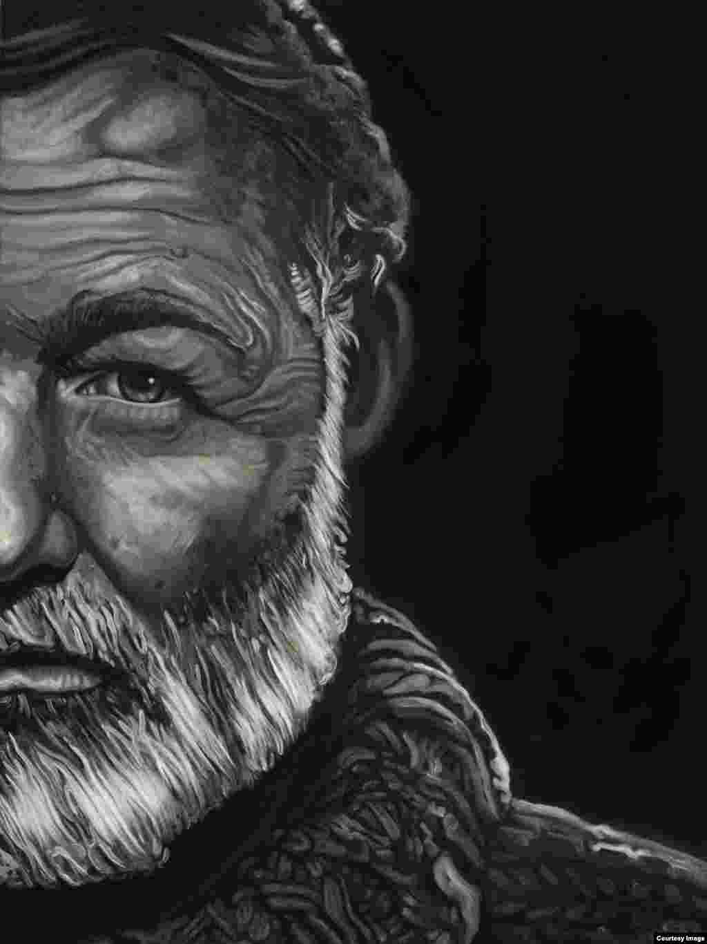 "Papa Hemingway", Raúl Villarreal, óleo sobre lienzo (48x36), 2013.