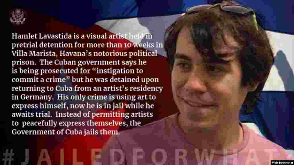Imagen de Hamlet Lavastida en la campaña #JailedforWhar, del Departamento de Estado de EE.UU.