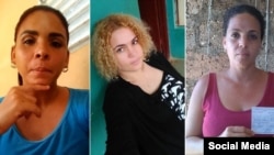 Lizandra Góngora, María Cristina Garrido y su hermana, Angélica Garrido, prisioneras políticas cubanas condenadas por haber protestado el 11 de julio de 2021.