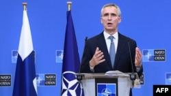 Secretario General de la OTAN Jens Stoltenberg durante una rueda de Prensa en Bruselas, Bélgica. (AFP/John Thys).