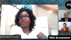 Berta Soler, líder de las Damas de Blanco, en el encuentro virtual organizado por la OCDH.