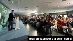 El líder del partido español Vox en el discurso de clausura de la Cumbre de la Iberosfera, en Madrid.
